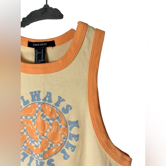 Forever 21 Women’s Graphic Tank Top Medium “Always Keep Smiling” Retro Ringer - Picture 3 of 6